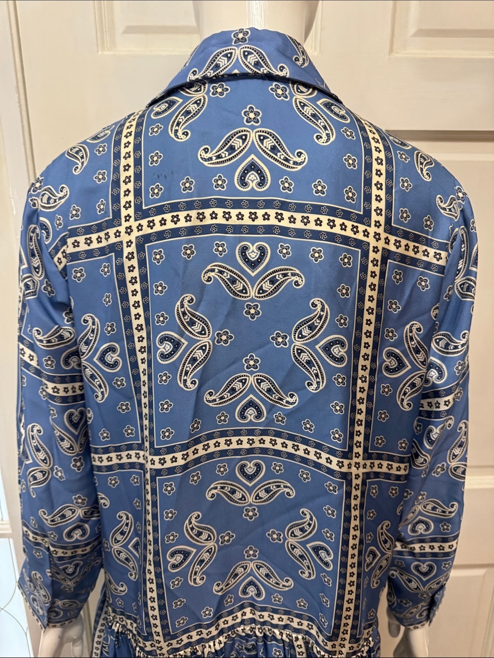 Sandro Blue Paisley Drop-Waist Long-Sleeve Women's Dress - Picture 12 of 16